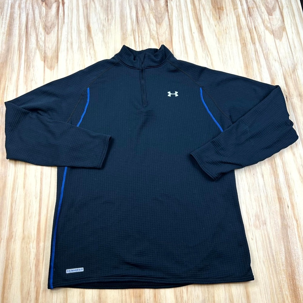 Under Armour Base 3.0 Thermal Top Mens 2XL Black Stretch 1/4 Zip Long Sleeve